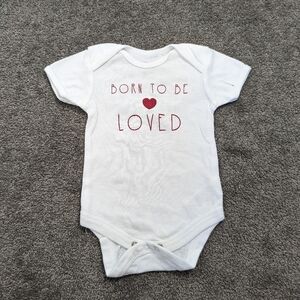 Rene Rofe Baby White Cotton Bodysuit with 'Born to Be Loved' Motif - 3-6 M